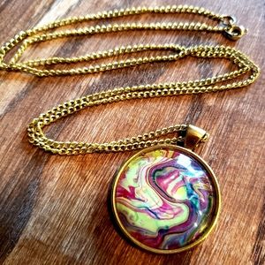 Handmade acrylic pour necklace gold plated